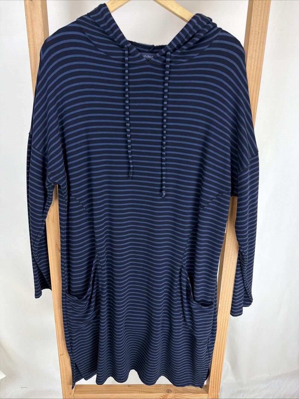 NWT Cutloose Blue Hooded Striped Long Sleeve Dress #0948 Size Medium